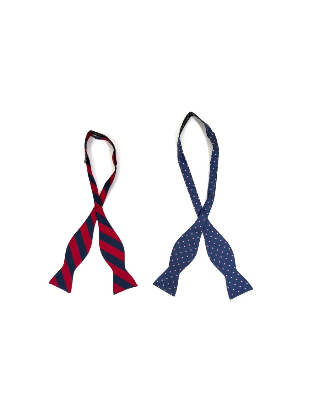 Lot of 2  - Jos A Bank Silk Bow Ties Striped Polka Dot Navy Red Pink